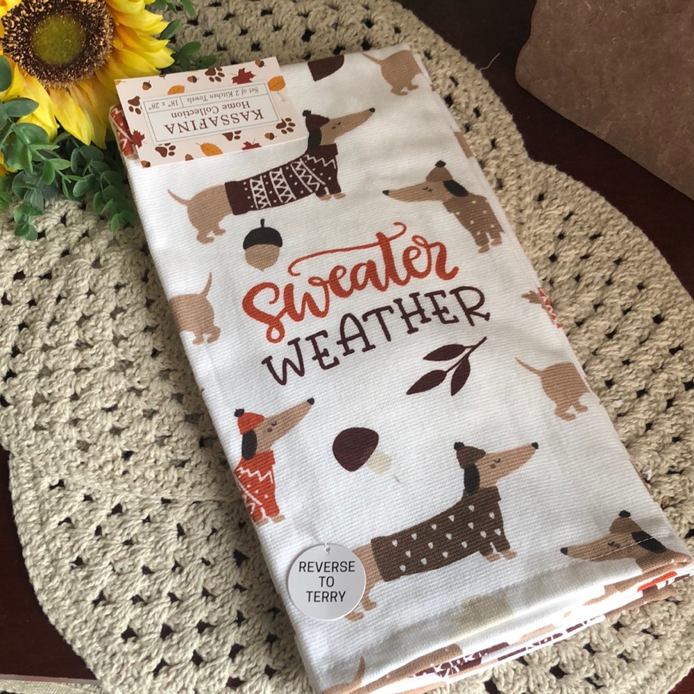 Kassafina “Sweater Weather” Dachshund Print Kitchen Towels